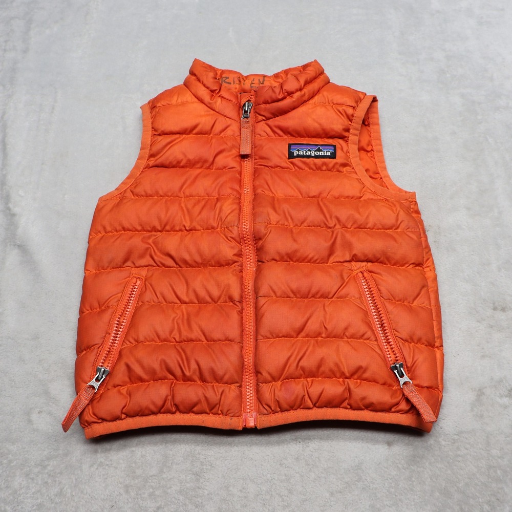 Patagonia Down Sweater Vest Infant 12-18M Orange Windproof Full Zip Insulated